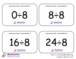 8 Tarjetas didácticas: División - tablas de multiplicar con Respuestas