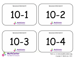 Operaciones de resta hasta 10 tarjetas didácticas