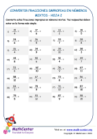 Convertir fracciones impropias en números mixtos - Hoja 2