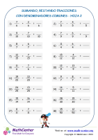 Sumar y restar fracciones (como denominadores) - Hoja 2