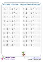 Restar fracciones con comunes denominadores - Hoja 2