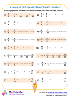 Sumar y restar fracciones - Hoja 2 A