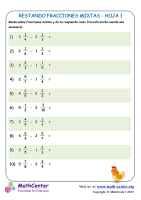 Restando Fracciones Mixtas Hoja 1