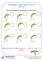 Suma y resta de Salamandra Hasta 10 - Hoja 2