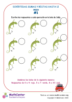 Divertida Suma y resta de salamandra hasta 12 - Hoja 1