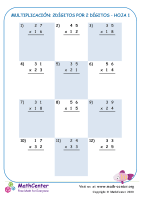 Multiplicación: 2Dígitos Por 2 Dígitos Hoja 1