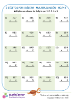 3 Dígitos Por 1 Dígito - Multiplicación - Hoja 1