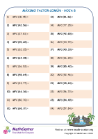 Máximo Factor Común Hoja 8