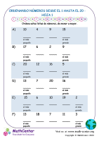 Ordenando Números Desde El 1 Hasta El 20 Hoja 1