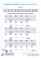 Ordenando Números Desde El 1 Hasta El 200 Hoja 1