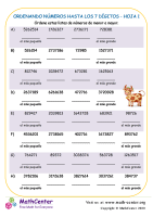 Ordenando Números Hasta Los 7 Dígitos Hoja 1