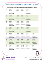 Ordenando Decimales Hasta 3Pd Hoja 1