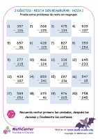 3 Dígito - Resta Sin Reagrupar - Hoja 1
