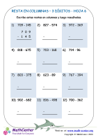 Resta En Columna 3-Dígitos Hoja 6