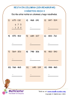 Resta de columnas 3 dígitos (sin reagrupar) - Hoja 3