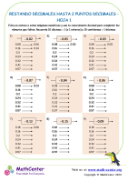 Restando Decimales Hasta 2 Puntos Decimales Hoja 1