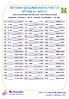 Restando Decimales Hasta 2 Puntos Decimales Hoja 3