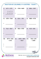 Addition de colonnes à 4 chiffres fiche 5