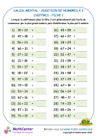 Calcul mental addition de nombres à 2 chiffres fiche 1