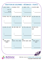 Addition de colonnes décimales fiche 6