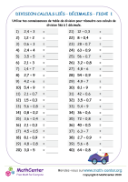 Table de division calculs liés décimales fiche 1