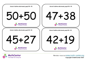 Calculs d'addition sélectionnés jusqu'à 50 + 50 - cartes