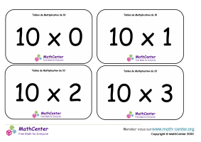 10 tables de multiplication - cartes avec réponses