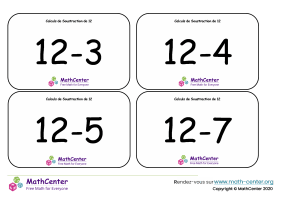 Calculs de soustraction jusqu'à 12 - cartes