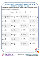 Convertis les fractions irrégulières en nombres mixtes fiche 1