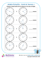 Temps écoulé sur l'horloge - fiche de travail 2