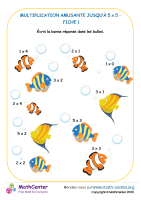 Multiplication amusante jusqu'à 5x5 - fiche 1