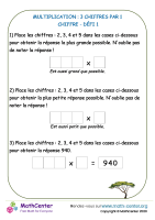 Multiplication : 3 chiffres par 1 chiffre défi 1