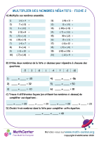 Multiplier des nombres négatifs fiche 2