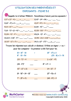 Utilisation des parenthèses et exposants fiche 5:2