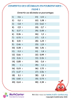 Convertis des décimales en pourcentage fiche 1