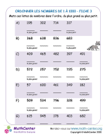 Ordonner les nombres à trois chiffres Fiches de travail | Activités ...