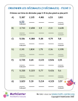 Ordonner les décimales à 3 décimale prés 3