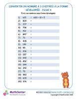 Convertir à la forme développée à 3 chiffres fiche 4