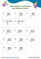 Additionner et soustraire des décimales quiz 2
