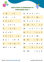 Équations algébriques et problèmes quiz 1