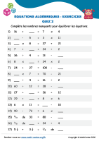 Équations algébriques - exercices quiz 2