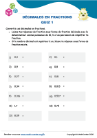 Décimales en fractions quiz 1