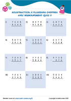 Soustraction à plusieurs chiffres avec regroupement quiz 2