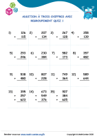 Addition à trois chiffres avec regroupement quiz 1