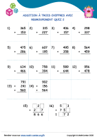 Addition à trois chiffres avec regroupement quiz 2