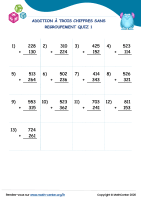 Addition à trois chiffres sans regroupement quiz 1