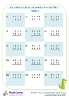 Soustraction de colonnes à 4 chiffres fiche 3