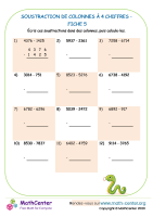 Soustraction de colonnes à 4 chiffres fiche 5