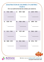 Soustraction de colonnes à 4 chiffres fiche 6