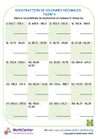 Soustraction de colonnes décimales fiche 4